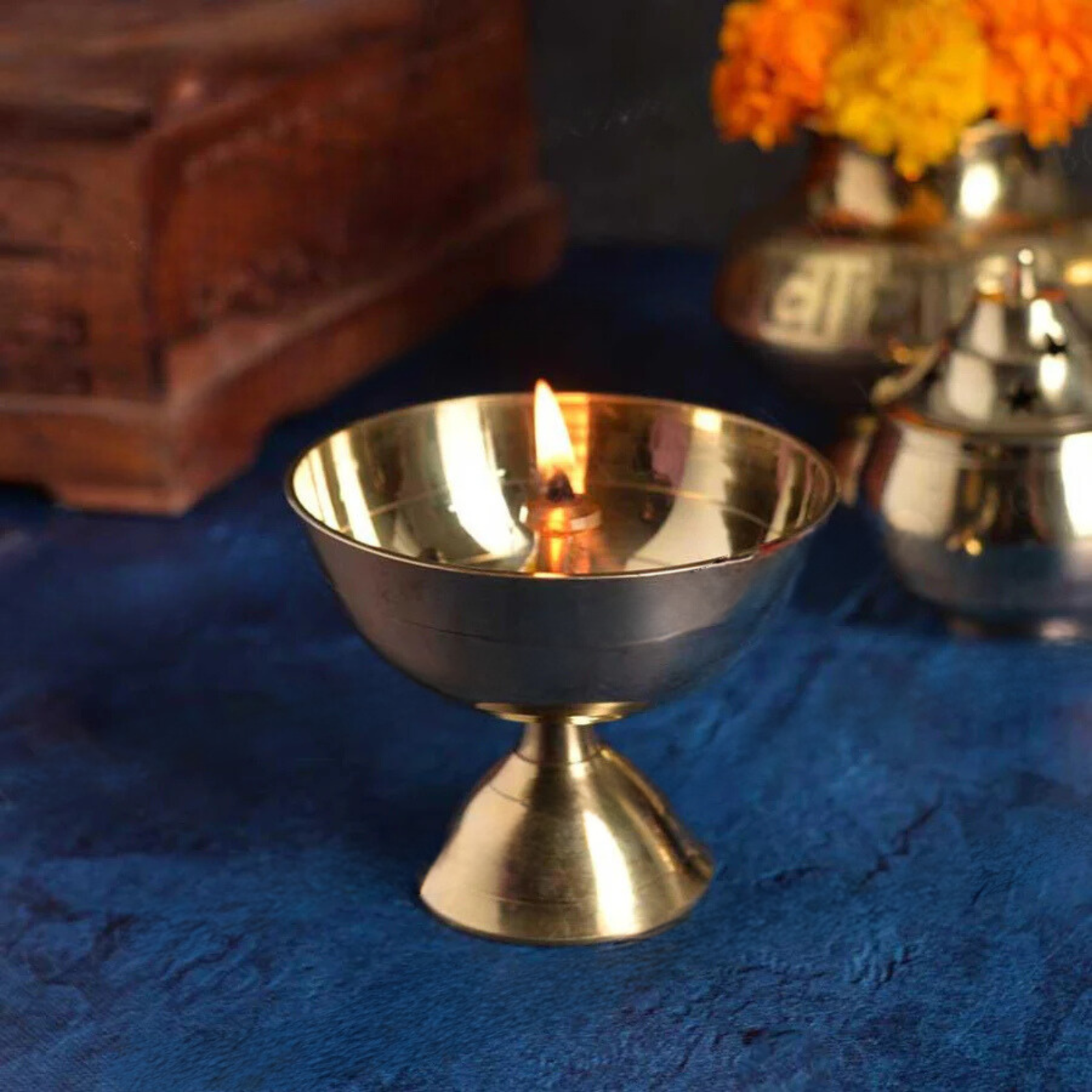 Devotional Antique Brass Diya | Traditional Pooja Lamp for Worship & Décor